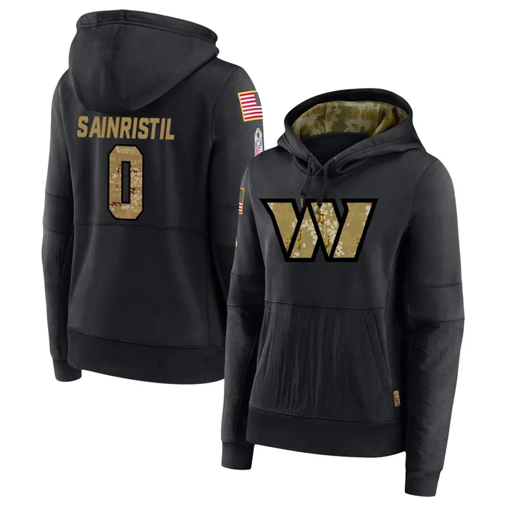 Johmsee W.Commanders #0 Mike Sainristil Player Black Salute to Service Hoodies Stitched Jerseys