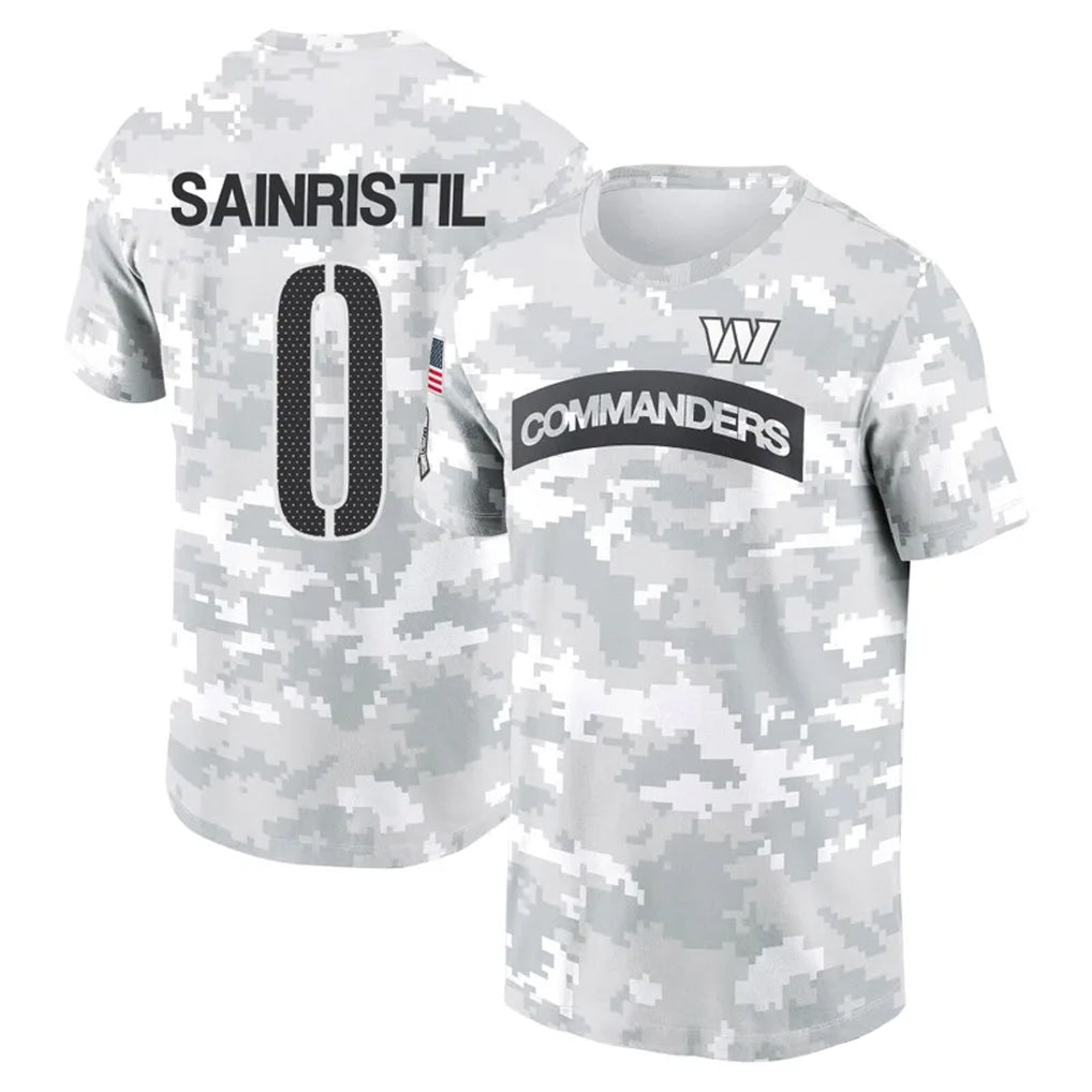 Johmsee W.Commanders #0 Mike Sainristil Player Salute to Service Hoodies T-Shirts Stitched Jerseys