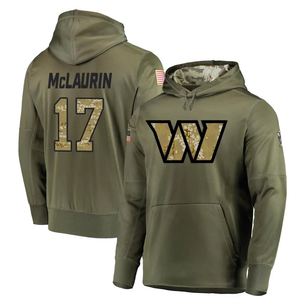 Johmsee W.Commanders #17 Terry Mclaurin Player Olive Salute to Service Pullover Hoodie Limited Home Game Stitched Jerseys