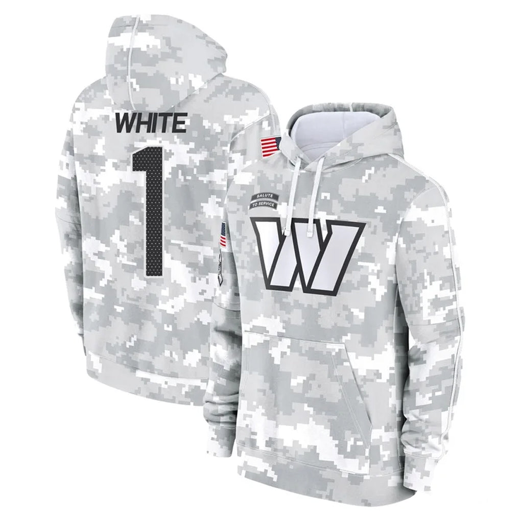 Johmsee W.Commanders #1 Rachaad White Player Arctic Camo Limited Salute to Service Pullover Hoodies Game Stitched Jerseys