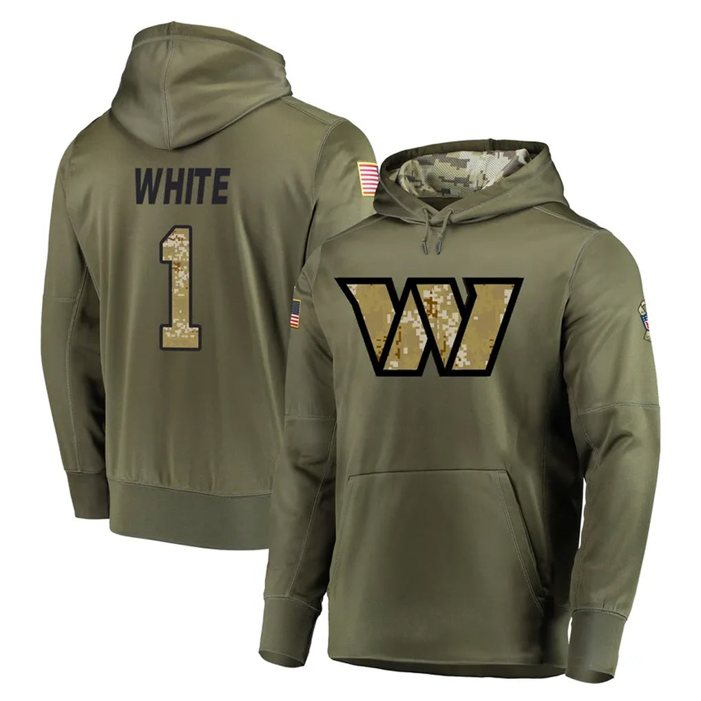 Johmsee W.Commanders #1 Rachaad White Player Olive Salute to Service Pullover Hoodie Limited Home Game Stitched Jerseys