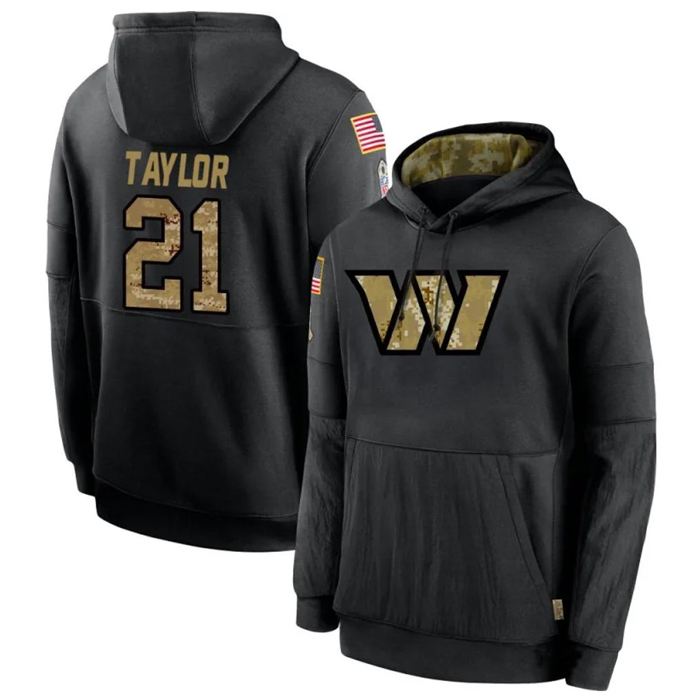 Johmsee W.Commanders #21 Sean Taylor Player Black Salute to Service Hoodies Stitched Jerseys