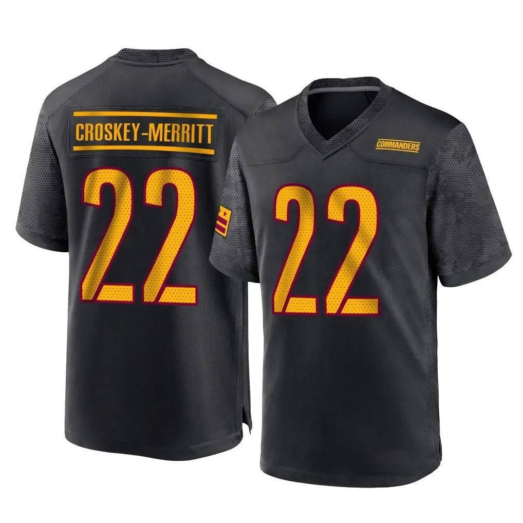 Johmsee W.Commanders #22 Jacory Croskey-Merritt Player Black Home Game Stitched Jerseys