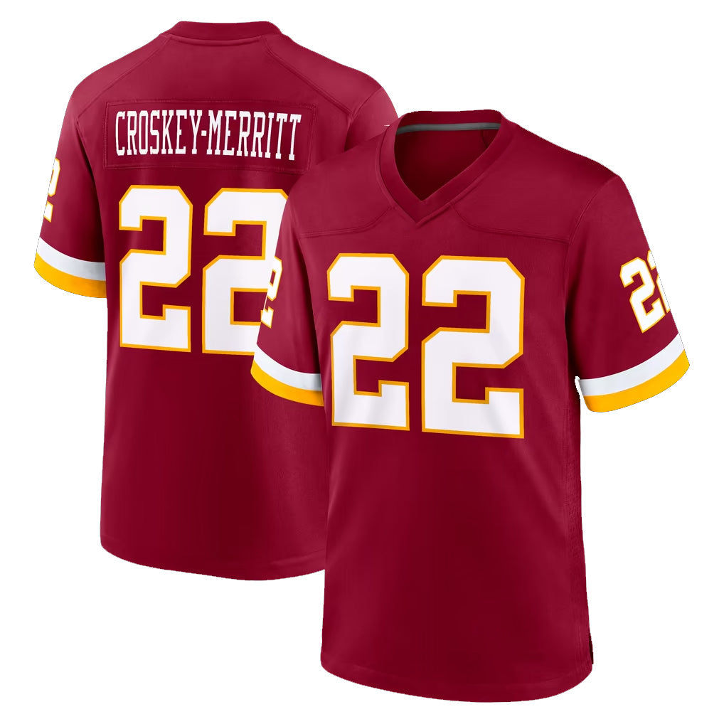 Johmsee W.Commanders #22 Jacory Croskey-Merritt Player Burgundy Game Home Stitched Jerseys