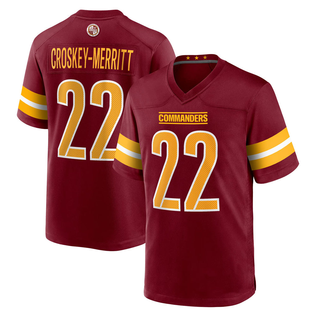 Johmsee W.Commanders #22 Jacory Croskey-Merritt Player Burgundy Home Game Stitched Jerseys