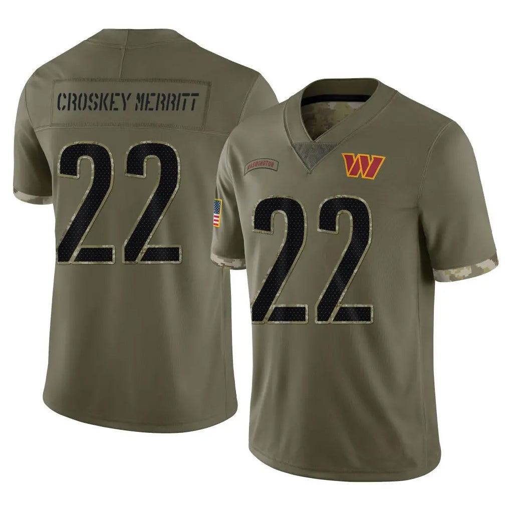 Johmsee W.Commanders #22 Jacory Croskey-Merritt Player Olive Salute To Service Stitched Jerseys