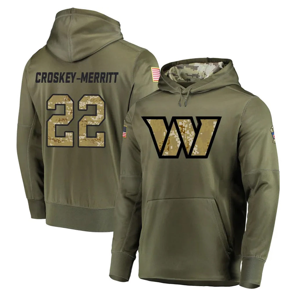 Johmsee W.Commanders #22 Jacory Croskey-Merritt Player Olive Salute to Service Limited Hoodies Stitched Jerseys