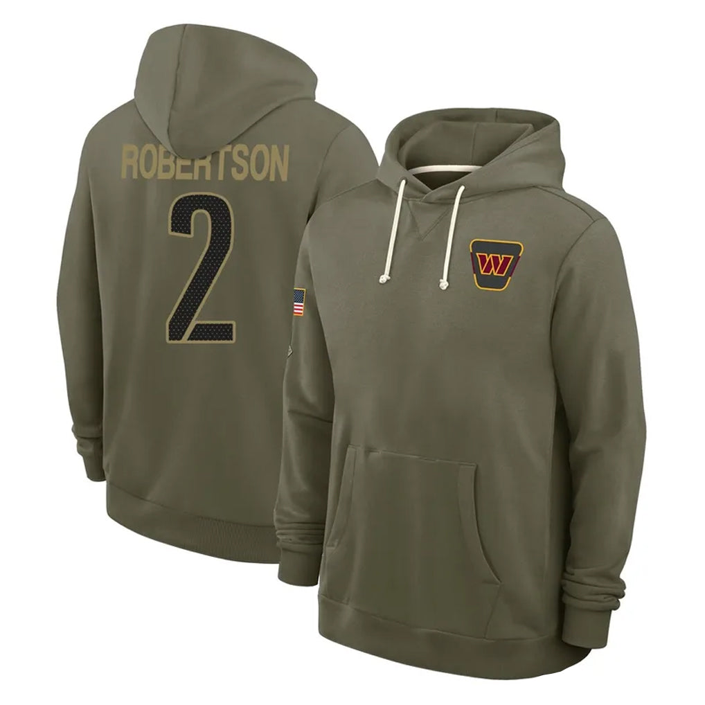 Johmsee W.Commanders #2 Amik Robertson Player Olive Salute to Service Pullover Hoodies Limited Home Stitched Jerseys