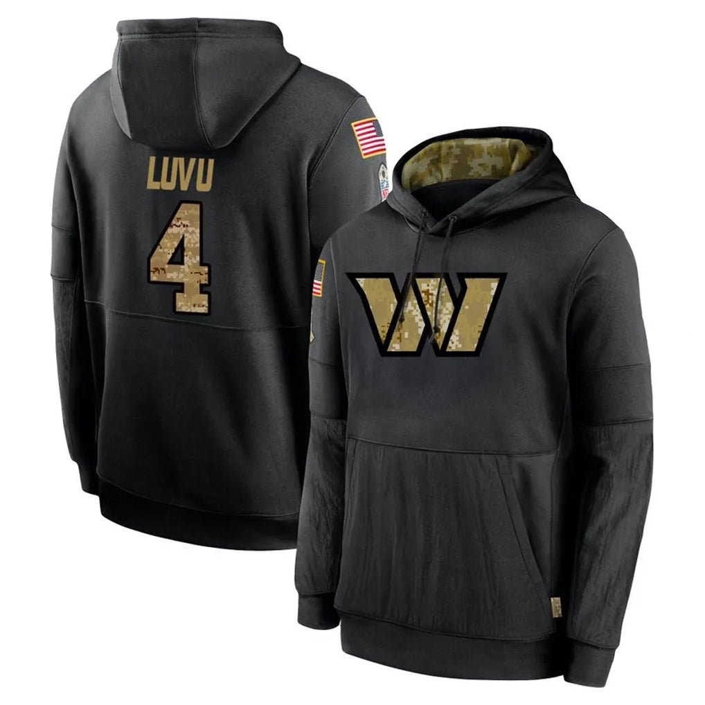 Johmsee W.Commanders #4 Frankie Luvu Player Black Salute to Service Hoodies Stitched Jerseys