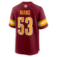 W.Commanders #53 Lucas Niang Burgundy Team Game Stitched American Football Jerseys