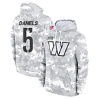 Johmsee W.Commanders #5 Jayden Daniels Player Arctic Camo Limited Salute to Service Pullover Hoodies Game Stitched Jerseys