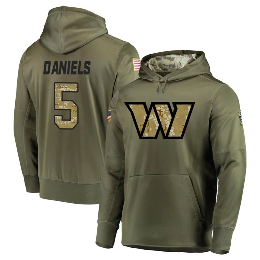 Johmsee W.Commanders #5 Jayden Daniels Player Olive Salute to Service Hoodies Stitched Jerseys