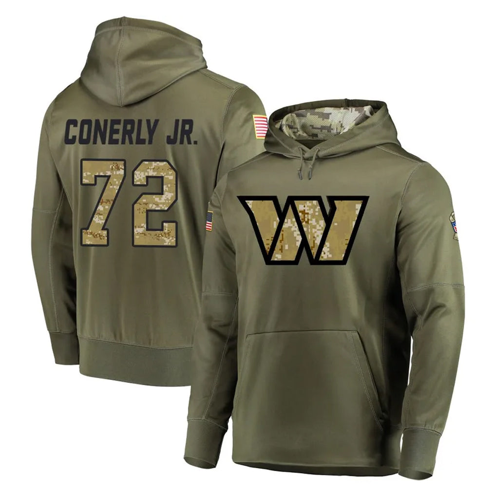 Johmsee W.Commanders #72 Josh Conerly Jr. Player Olive Salute to Service Pullover Hoodie Limited Home Game Stitched Jerseys