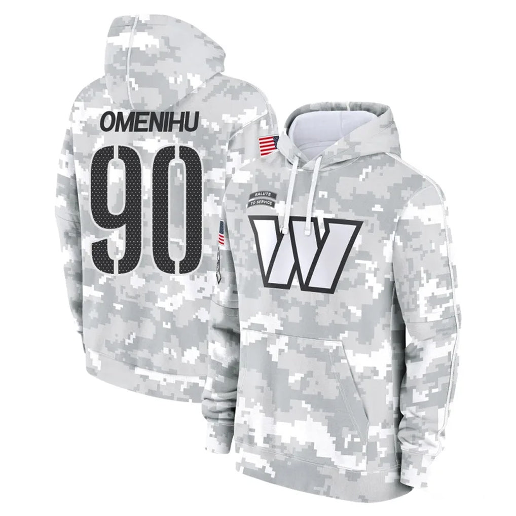 Johmsee W.Commanders #90 Charles Omenihu Player Arctic Camo Limited Salute to Service Pullover Hoodies Game Stitched Jerseys