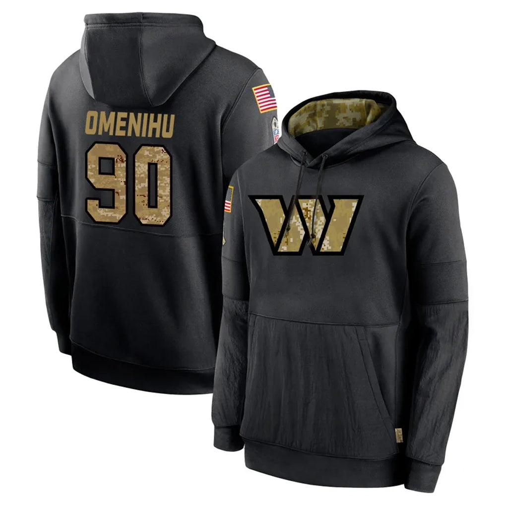 Johmsee W.Commanders #90 Charles Omenihu Player Black Salute to Service Performance Pullover Hoodies Home Game Stitched Jerseys