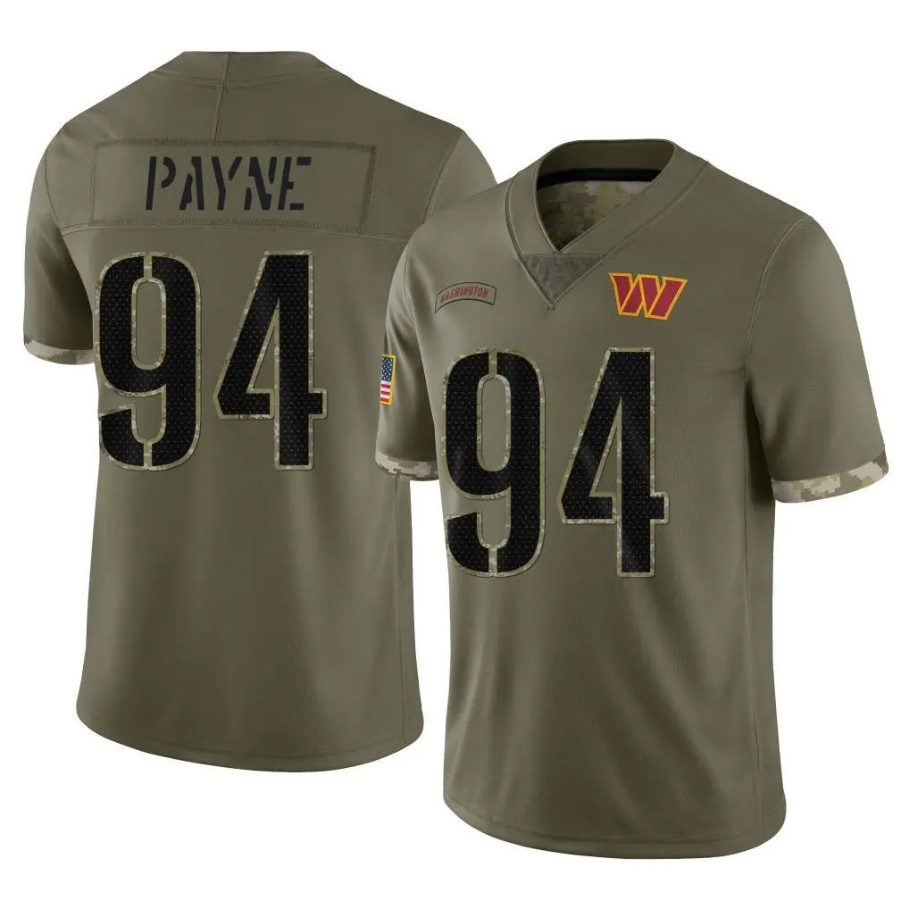Johmsee W.Commanders #94 Daron Payne Player Olive Salute To Service Limited Home Game Stitched Jerseys