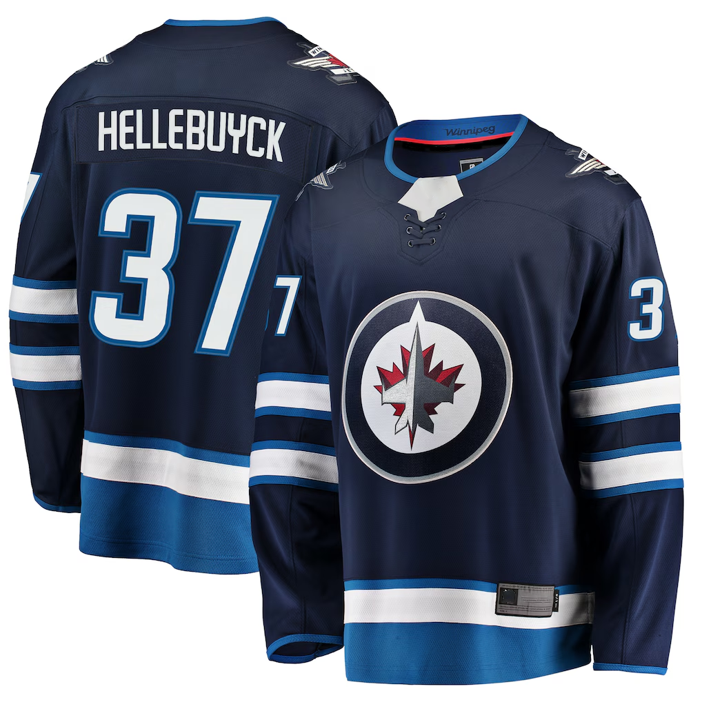 Johmsee W.Jets #37 Connor Hellebuyck Navy Breakaway Replica Jerseys