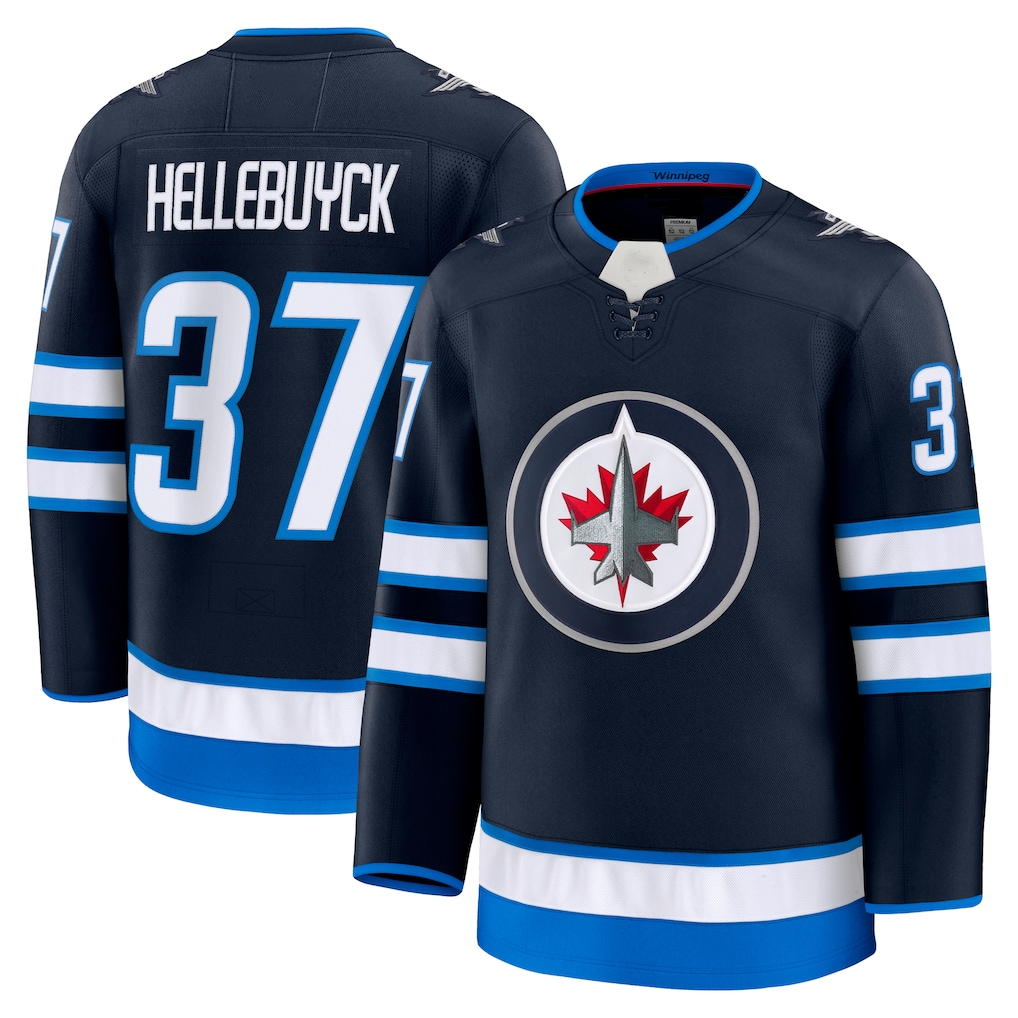 Johmsee W.Jets #37 Connor Hellebuyck Navy Home Premium Jerseys