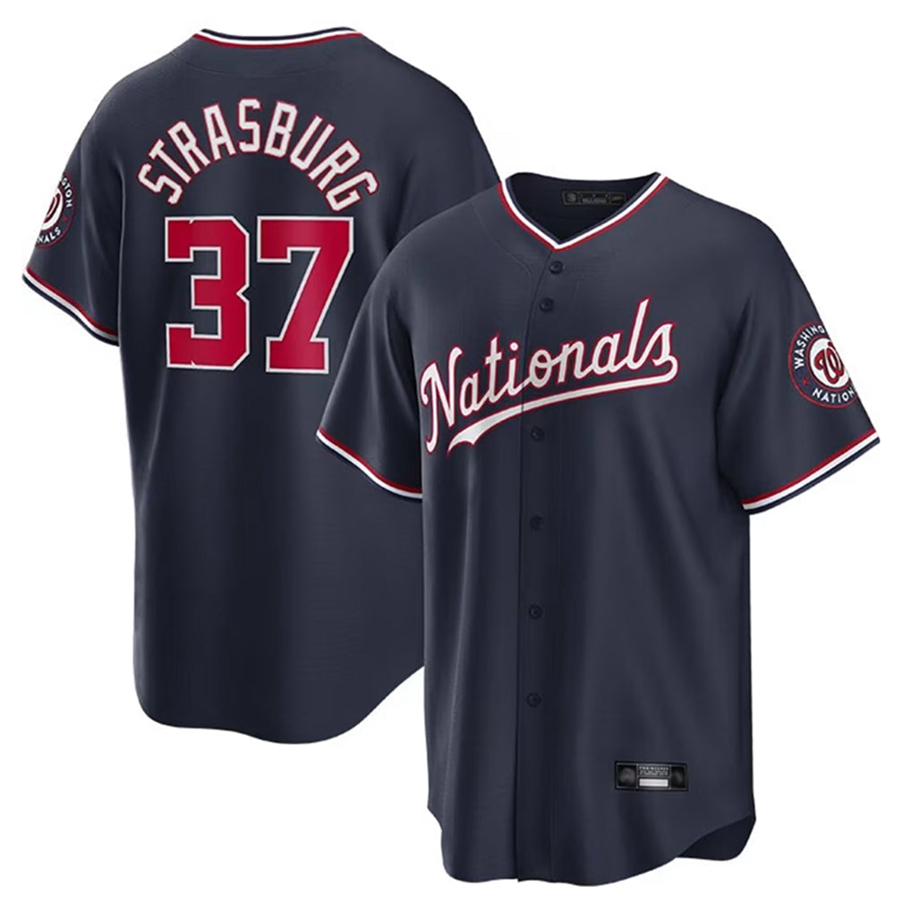 Johmsee W.Nationals #37 Stephen Strasburg Player Navy Replica Stitched Jerseys