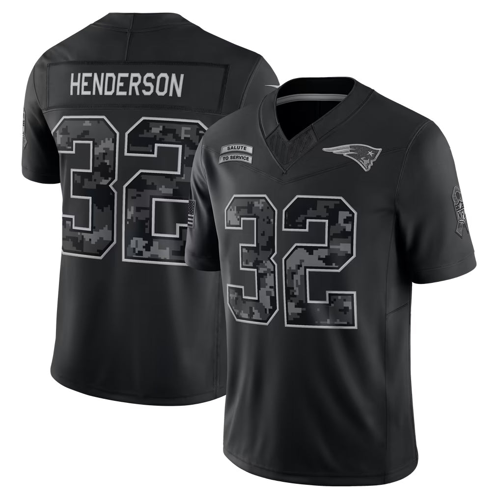 Johmsee NE.Patriots #32 TreVeyon Henderson Player Black Limited 2026 Salute to Service Home Game Stitched Jerseys