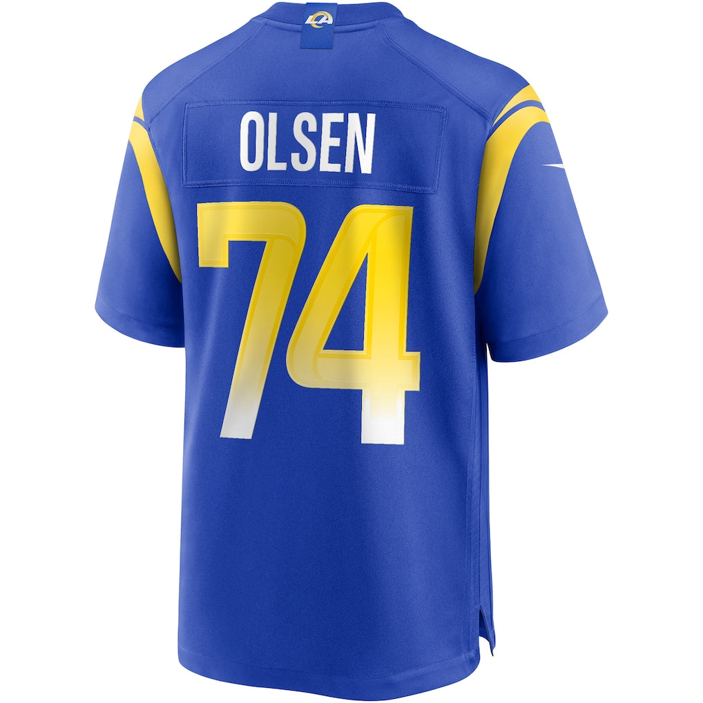 Johmsee LA.Rams #74 Merlin Olsen Royal Game Retired Player Jersey