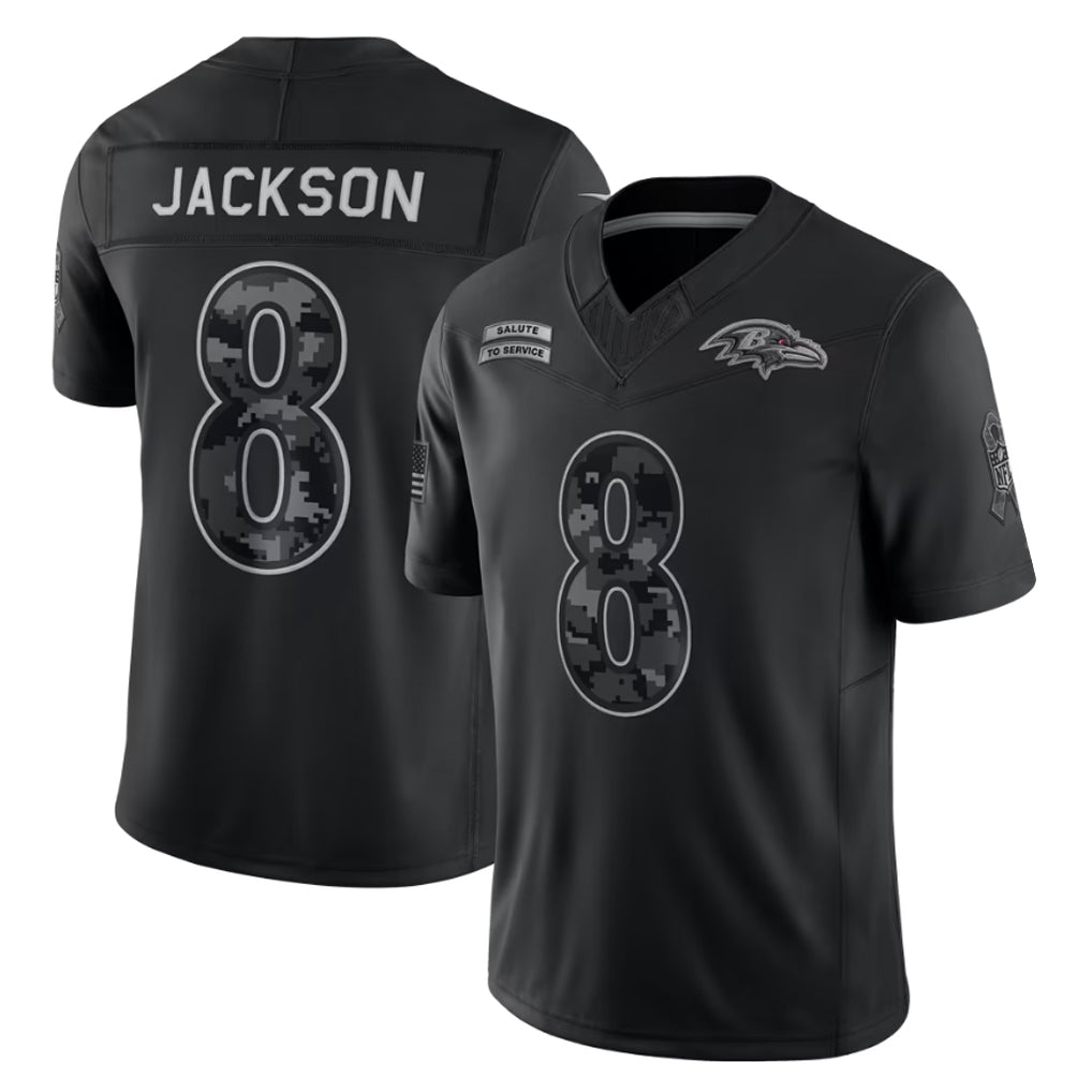 Johmsee B.Ravens #8 Lamar Jackson Player Black Limited 2026 Salute to Service Home Game Stitched Jerseys