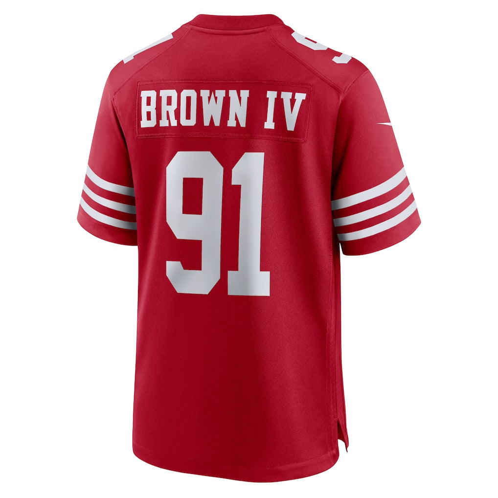 Johmsee SF.49ers #91 Earnest Brown IV Scarlet Team Game Jersey