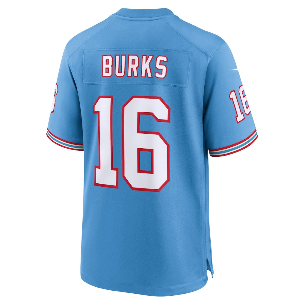 Johmsee T.Titans #16 Treylon Burks Light Blue Oilers Throwback Alternate Game Player Jersey