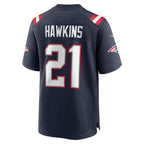 Johmsee NE.Patriots #21 Jaylinn Hawkins Navy Game Retired Player Jersey