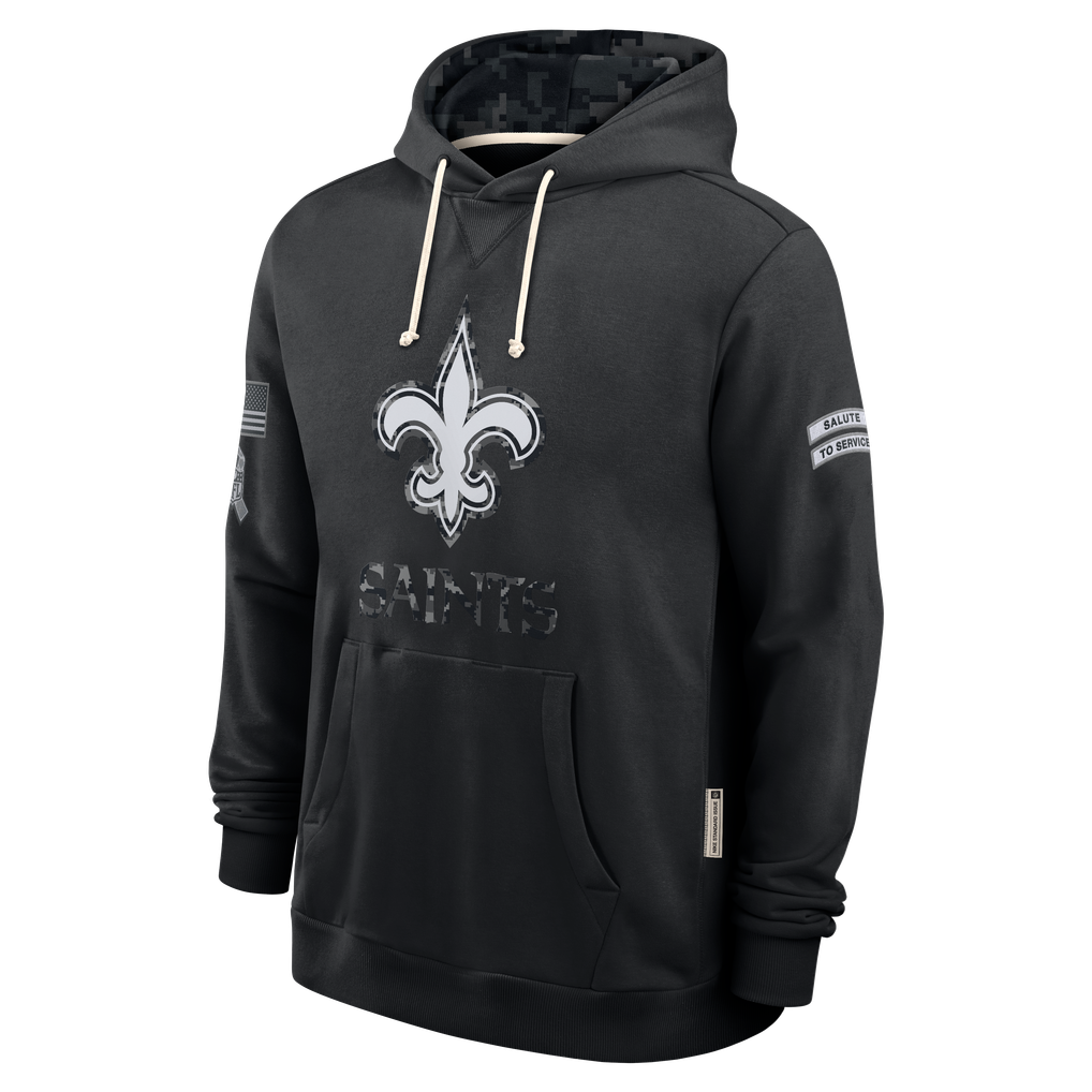 Johmsee NO.Saints Black 2026 Salute to Service Sideline Dri-FIT Pullover Hoodie Jerseys