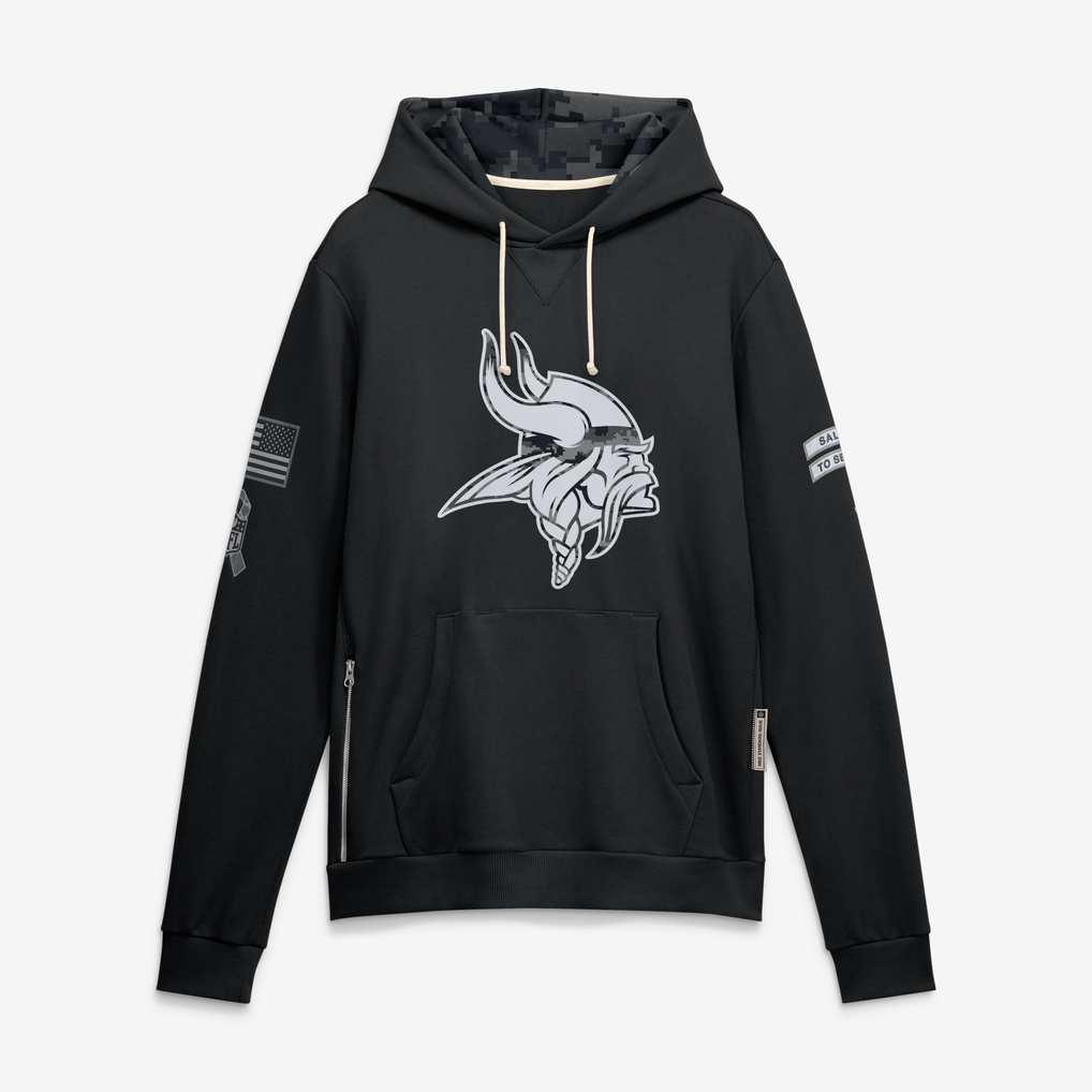 Johmsee MN.Vikings Black 2026 Salute to Service Sideline Dri-FIT Pullover Hoodie Jerseys