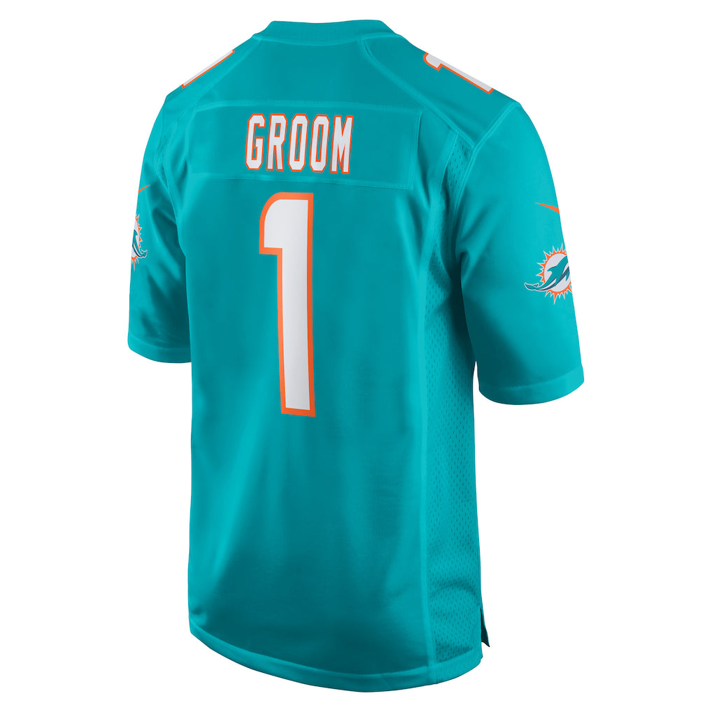 Johmsee M.Dolphins #1 Groom Aqua Game Jersey