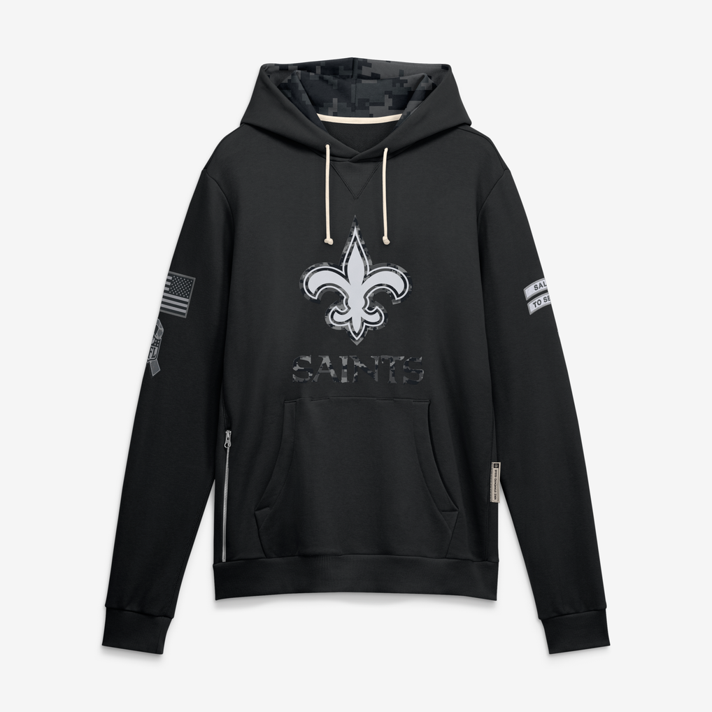 Johmsee NO.Saints Black 2026 Salute to Service Sideline Dri-FIT Pullover Hoodie Jerseys
