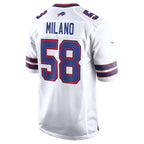 Johmsee B.Bills #58 Matt Milano White Away Game Player Jersey