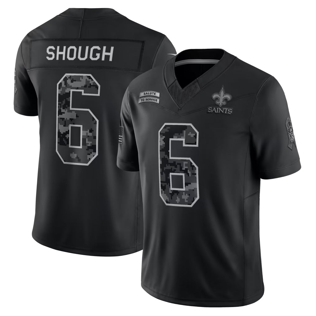 Johmsee NO.Saints #6 Tyler Shough Player Black Limited 2026 Salute to Service Home Game Stitched Jerseys