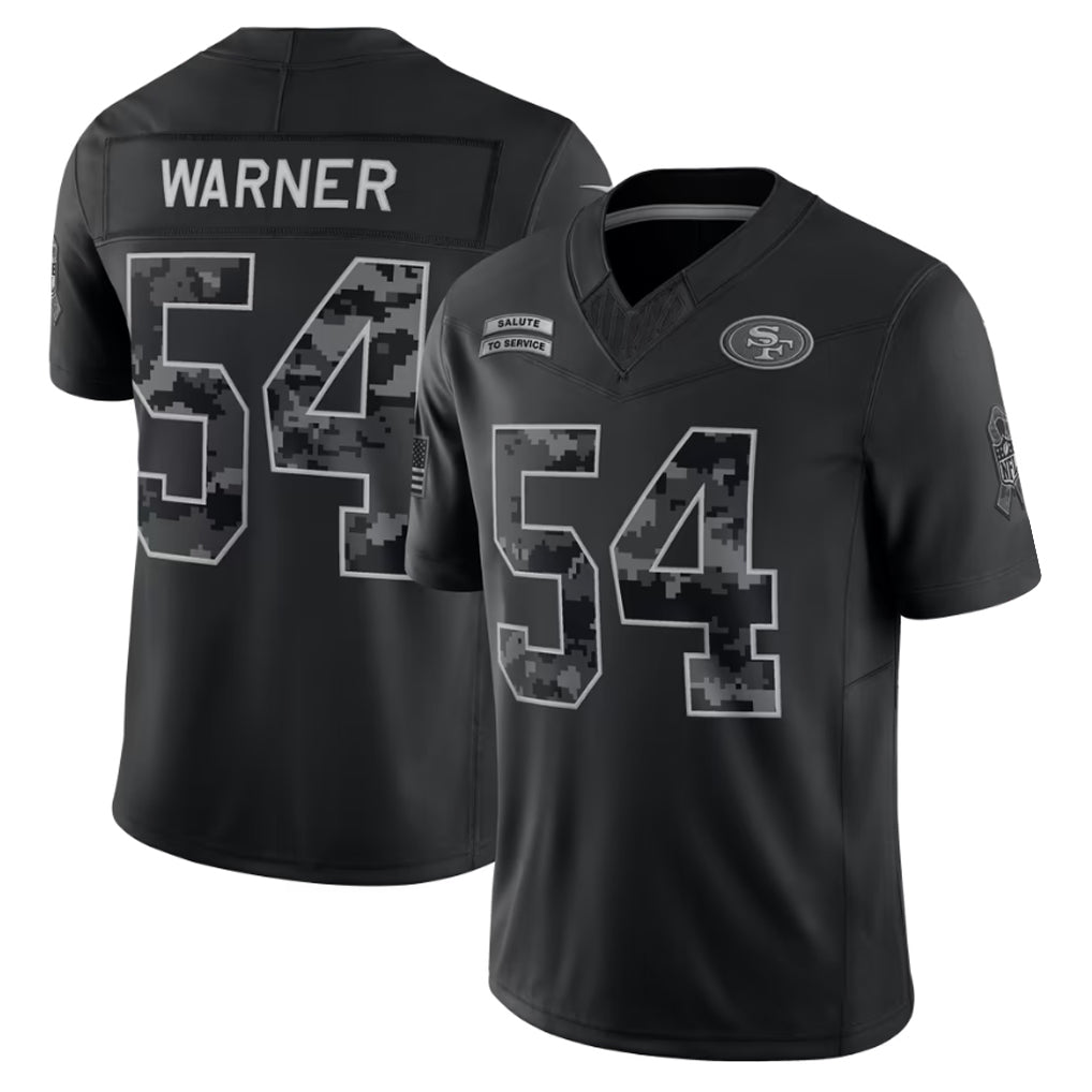 Johmsee SF.49ers #54 Fred Warner Player Black Limited 2026 Salute to Service Home Game Stitched Jerseys
