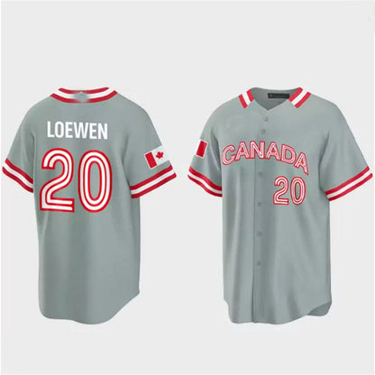 #20 Adam Loewen Canada 2023 World Baseball Classic Jersey ¨C Grey Stitches Baseball Jerseys