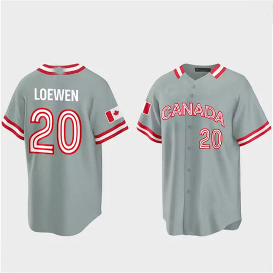 #20 Adam Loewen Canada 2023 World Baseball Classic Jersey ¨C Grey Stitches Baseball Jerseys