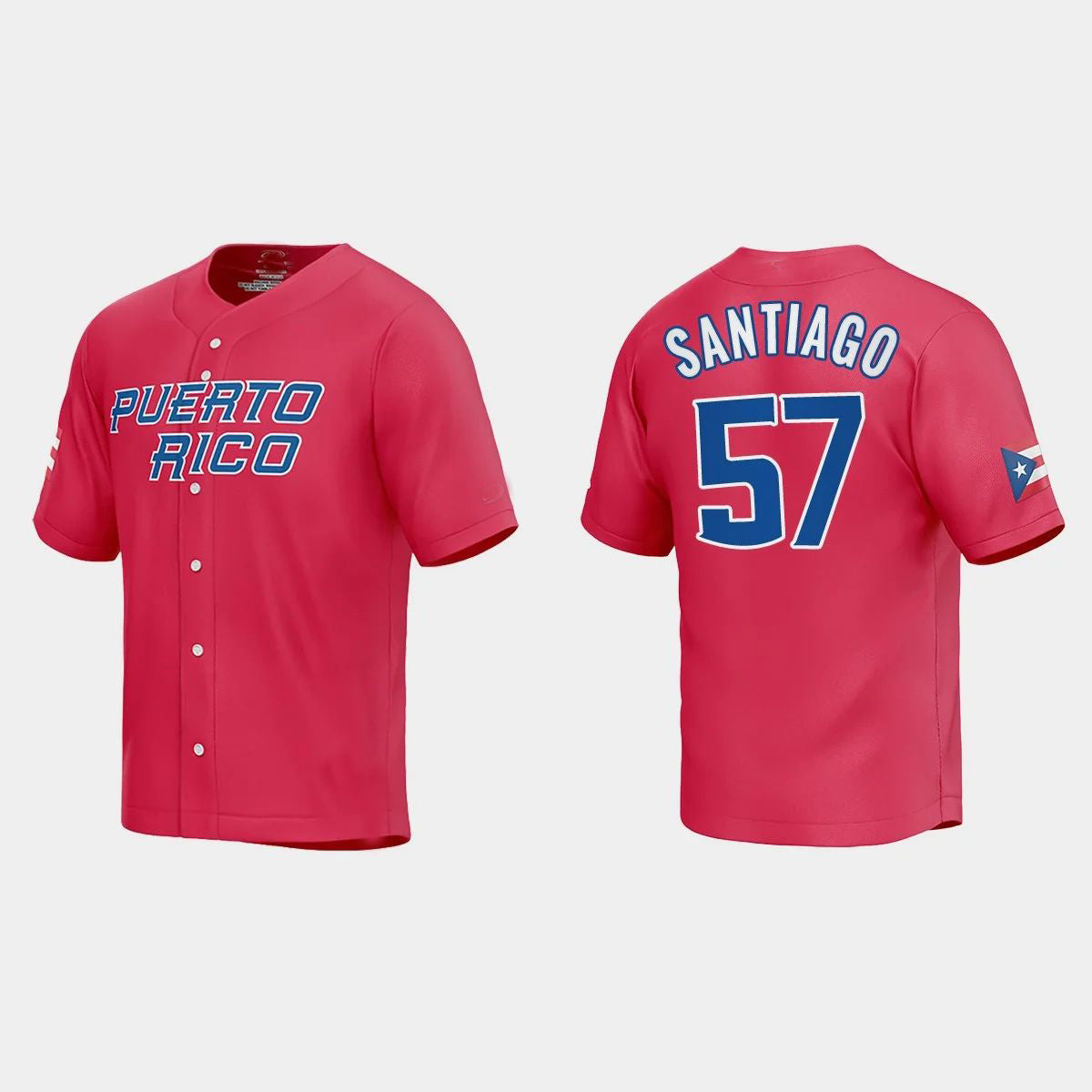 #57 HECTOR SANTIAGO PUERTO RICO BASEBALL 2023 WORLD BASEBALL CLASSIC JERSEY ¨C RED Stitches Baseball Jerseys
