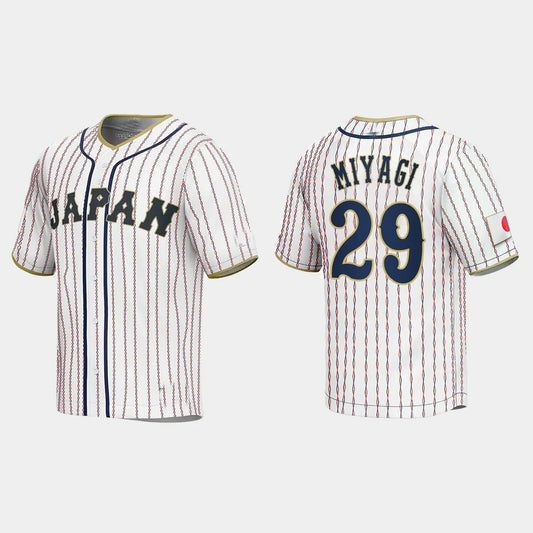 #29 HIROYA MIYAGI JAPAN BASEBALL 2023 WORLD BASEBALL CLASSIC JERSEY ¨C WHITE Stitches Baseball Jerseys
