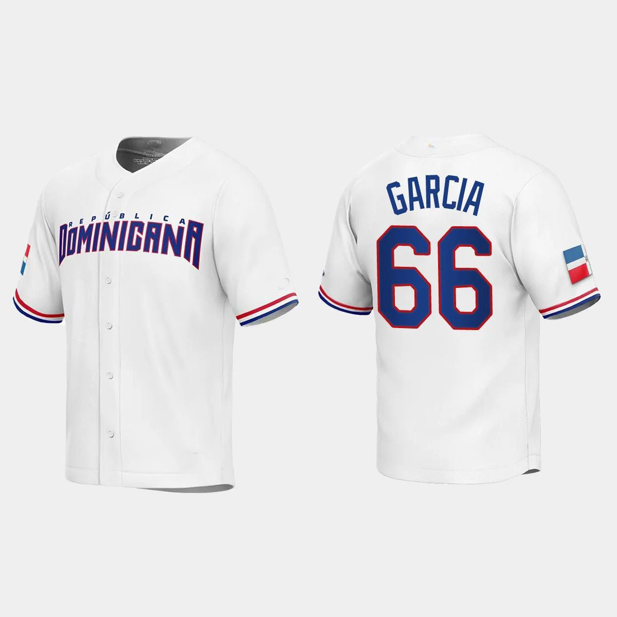 #66 JARLIN GARCIA DOMINICAN REPUBLIC BASEBALL 2023 WORLD BASEBALL CLASSIC REPLICA JERSEY ¨C WHITE Stitches Baseball Jerseys