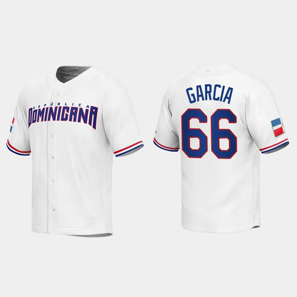 #66 JARLIN GARCIA DOMINICAN REPUBLIC BASEBALL 2023 WORLD BASEBALL CLASSIC REPLICA JERSEY ¨C WHITE Stitches Baseball Jerseys
