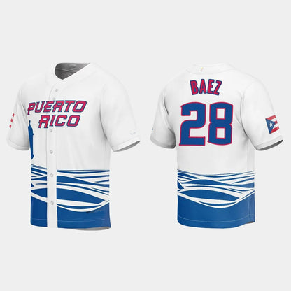 #28 JAVIER BAEZ PUERTO RICO BASEBALL 2023 WORLD BASEBALL CLASSIC JERSEY ¨C WHITE Stitches Baseball Jerseys
