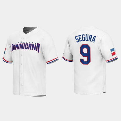 #9 JEAN SEGURA DOMINICAN REPUBLIC BASEBALL 2023 WORLD BASEBALL CLASSIC REPLICA JERSEY ¨C WHITE  Stitches Baseball Jerseys