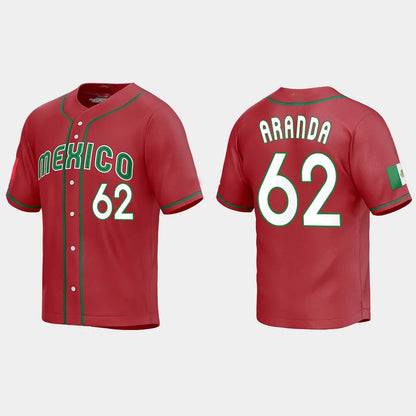#62 JONATHAN ARANDA MEXICO BASEBALL 2023 WORLD BASEBALL CLASSIC REPLICA JERSEY ¨C RED Stitches Baseball Jerseys
