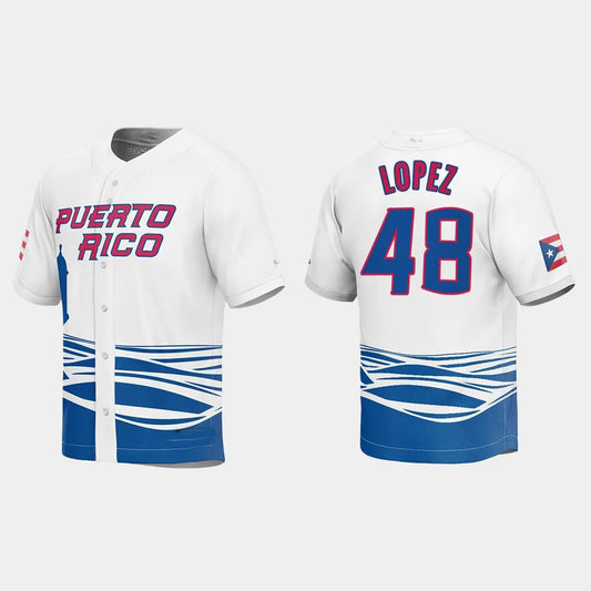 #48 JORGE LOPEZ PUERTO RICO BASEBALL 2023 WORLD BASEBALL CLASSIC JERSEY ¨C WHITE Stitches Baseball Jerseys