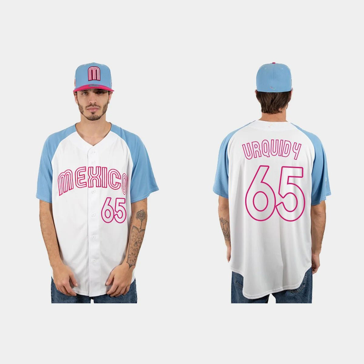 #65 JOSE URQUIDY MEXICO BASEBALL 2023 WORLD BASEBALL CLASSIC JERSEY ¨C WHITE BLUE Stitches Baseball Jerseys
