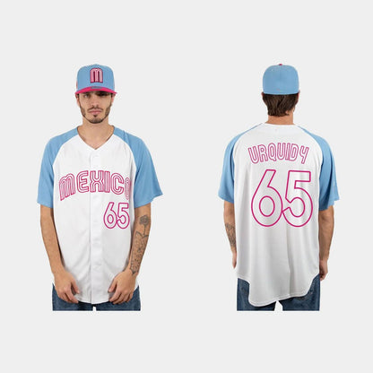 #65 JOSE URQUIDY MEXICO BASEBALL 2023 WORLD BASEBALL CLASSIC JERSEY ¨C WHITE BLUE Stitches Baseball Jerseys