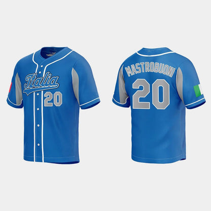 #20 MILES MASTROBUONI ITALY BASEBALL 2023 WORLD BASEBALL CLASSIC JERSEY ¨C ROYAL Stitches Baseball Jerseys