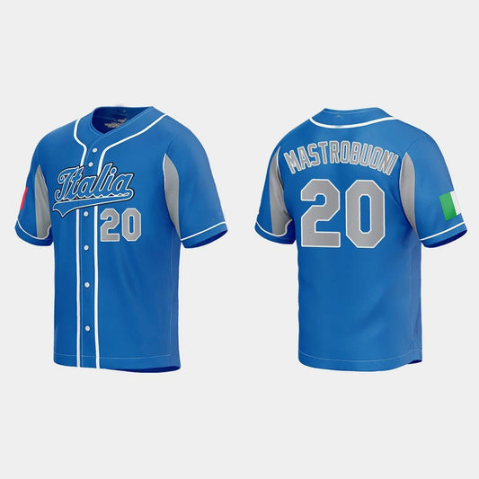 #20 MILES MASTROBUONI ITALY BASEBALL 2023 WORLD BASEBALL CLASSIC JERSEY ¨C ROYAL Stitches Baseball Jerseys